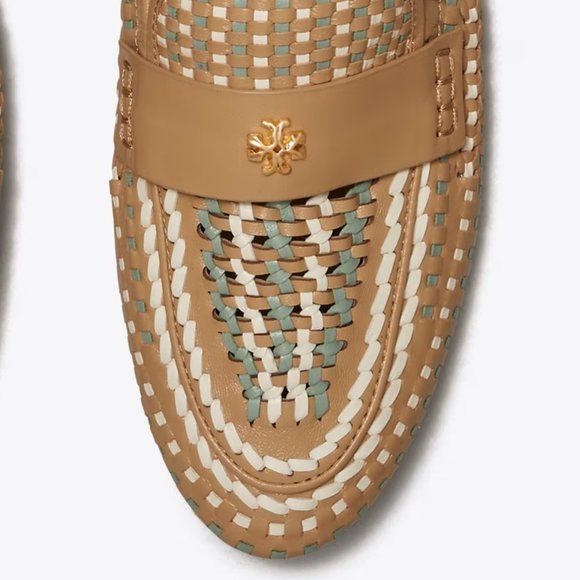 Tory Burch $348 Woven Ballet Loafer Flats Tan Blue SUPER COMFY! - Picture 8 of 16
